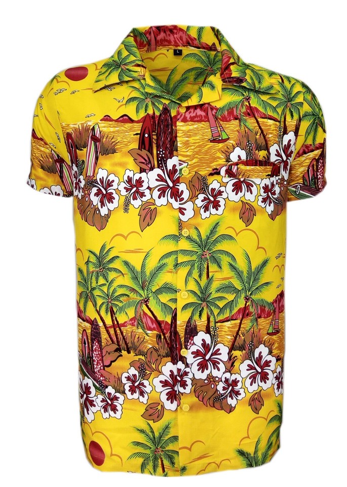 Camicia Hawaiana Uomo Con Palme E Mix Di Colori Unico, Scollo A V, Manica Corta - Per Feste A Tema Hawaii, Vacanze Estive, Beach Party - 2