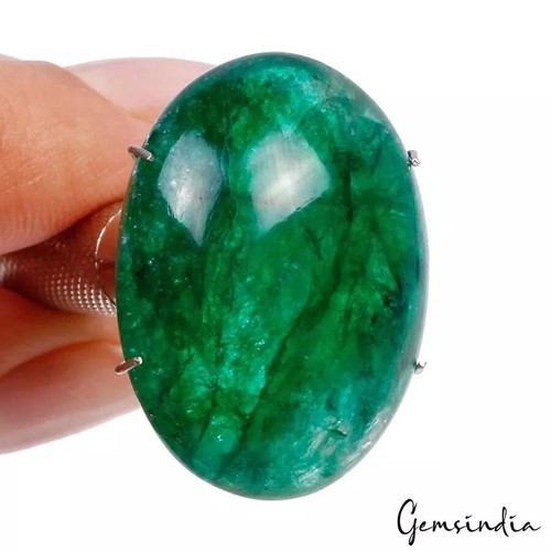 Natürlicher zertifizierter schöner grüner Smaragd 24,20 ct ovale Form loser Cabochon Edelstein - Bild 5 von 8
