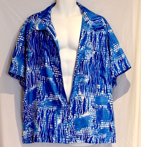 IRVINE PARK size 2XL Full Zip Dress Shirt Blue/White Batik-Style Pattern - Picture 5 of 11