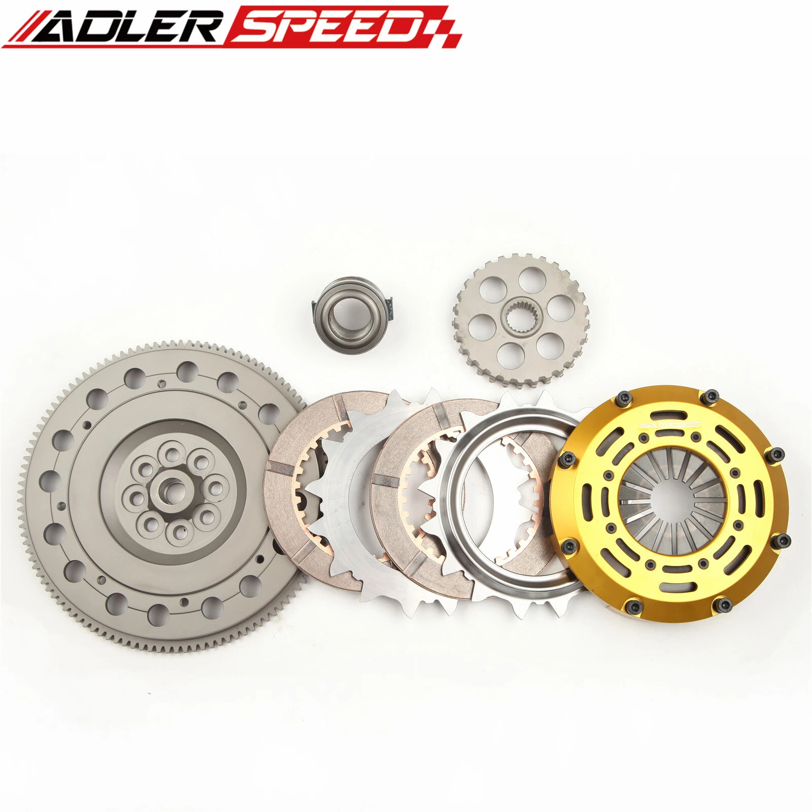 ADLERSPEED Clutch Disc 355238469976 &ndash; Ceramic Disc style: Rigid hub Disc size: 7.25" (185mm) Disc Spline: 185 x 22T Clutch Type: Push Style Release mechanis Clutch cover: Aircraft high quality alu Release bearing: Include Alignment tool: Not include Flywheel weight: Medium light weight Disc quantities: 2 Disc Diameter: Disc size：7.25" (185mm) Type: Clutch Kit Number of Teeth: 22 OE/OEM Part Number: Does not apply Flywheel: one piece Medium light weight Billet Chromoly Flywheel material: 4140 forged flywheel UPC: Does not apply Country of Origin: China &ndash; Fits 2004-2005 BMW 325 330 530 X3 Z4 M54 6SP thumbnail 2