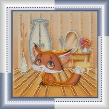 DIY Bead embroidery kit "Fox pup" 5.9"x5.9" / 15.0x15.0 cm, Abris Art