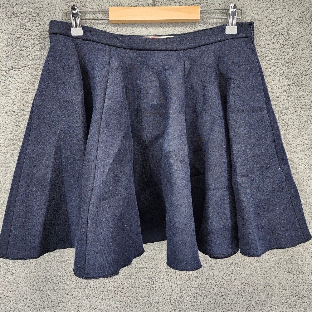 MSGM Women's IT 44/US 8 Navy Blue Fleece Circle Mini Skater Skirt Zip Closure