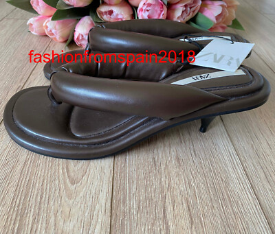 ZARA NEW WOMAN MID-HEEL PADDED HEELED SANDALS BROWN 35-42