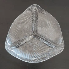 Vintage Glass Divided Plate Glass Relish Dish 3-Section KIG Malaysia Glass Dish