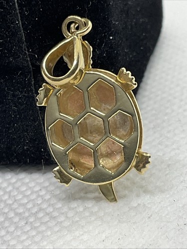 CUTE Solid 14K Tricolor Gold TURTLE Charm Pendant (33mm x 13mm) 3.4gr. - Picture 15 of 18