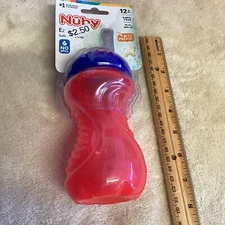 Nuby Active Sipeez Cup Flexible Silicone Straw 12 Mo+ No Spill 10oz Red BPA Free
