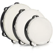 3 Pack 10 Inch, 8 Inch, 6 Inch Wooden Tambourine, Hand Held Drum Bell, Double...