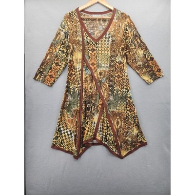 Magna Tunic Top Womens 10/12  Paisley Patchwork V-Neck Sharkbite Hem Boho Lagen