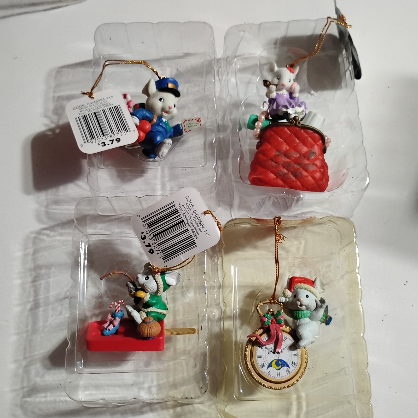 Vintage Christmas Ornaments Lot Of 4 1980s Trim A Home Mice N.O.S.