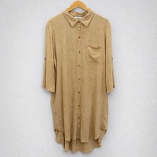 Italian Linen Lagenlook Tunic Shirt Dress Womens Oversized M Neutral Pockets