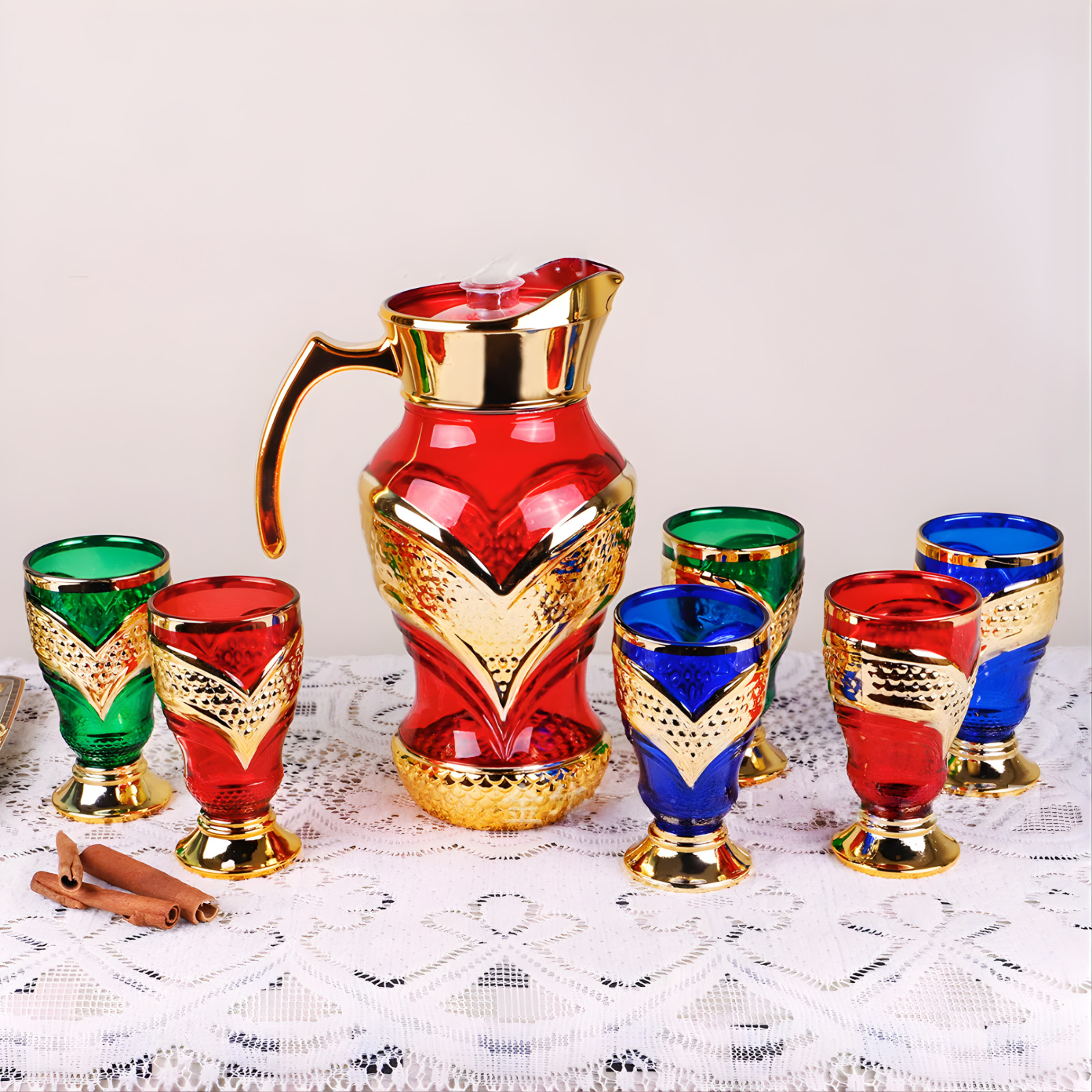 Modern Wasserkrug Mit 6 Gläser Getränkekanne Saftkrug Wasserkanne Saftkanne Glas