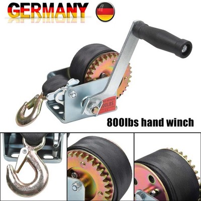 800lbs Handseilwinde 6m Gurt verzinkt Stahl für KFZ & Anhänger