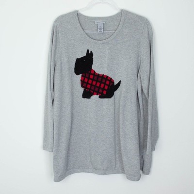 Catherines Womens Gray Scottie Dog Scoop Neck Sweater Size 1X Gray Preppy Cozy