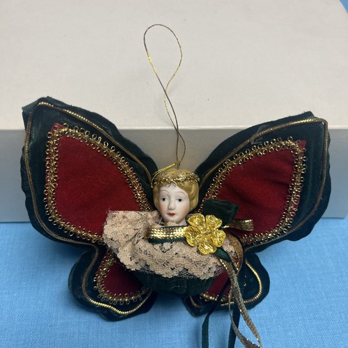 Farfalla Porcellana Lady ORNAMENTO 4x5,5" Vintage Taiwan Angelo di Natale - Foto 6 di 6