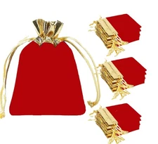 4x4.8 Inch Red 30 pcs Drawstring Velvet Gift Bags with Gold Edge Pouches for ...