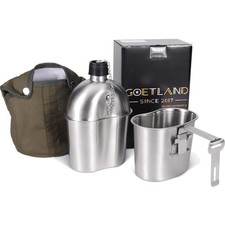 Militär Feldflasche Edelstahl Set 1l Becher Camping Wasser Kochtopf Outdoor