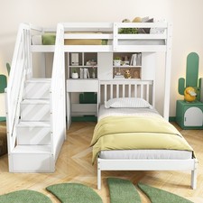 High Sleeper Bed with Desk, 3ft Loft Bed with Storage Stairs & Under Single Bed