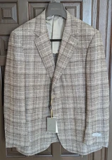 CANALI Wool Silk Blend Sport Coat, Brown Brushed Plaid, Size 48 R (58 EU) NWT