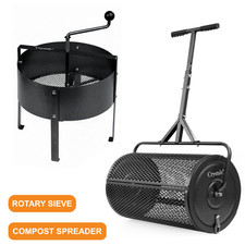 Steel Compost Spreader Roller Overseeding Grass Seed Rotary Garden Soil Sieve