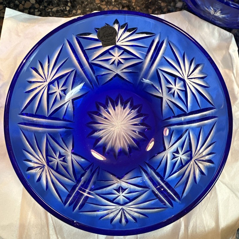 3 Vintage Cristal d'Arques Cut to Clear Cobalt Blue France Beautiful