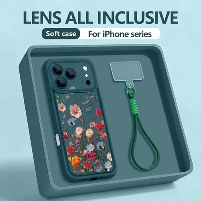 Blumenhülle für iPhone 17 16 Pro Max Air 15 14 13 12 11 Handgelenkband TPU Cover