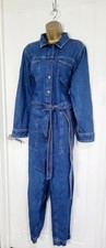 Fat Face size 18 Long blue denim full length jumpsuit dungaree casual pockets VG