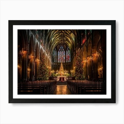 A Christmas Eve Service In A Candle Framed Wall Art Poster Canvas Print Picture