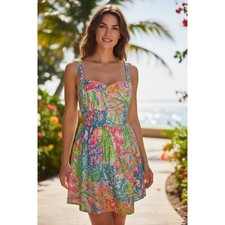 Lilly Pulitzer Adalia Dress Coral Reef Print Fit Flare Sweetheart Neck Size 6