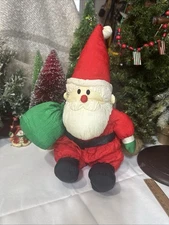 Vintage 1990 Santa Claus Stuffins Nylon Plush Toy Christmas W/green Sack