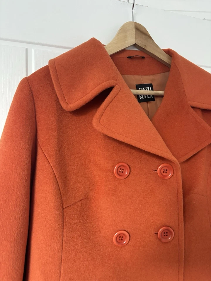 Cinzia Rocca Orange Angora Wool Double Breast Short Jacket Coat Pockets L 16 - Image 4 of 4