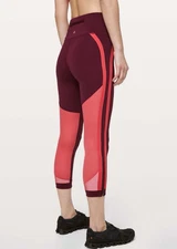 Lululemon Zip The Line Crop 23" Leggings Sz 12 Deep Ruby / Poppy Coral