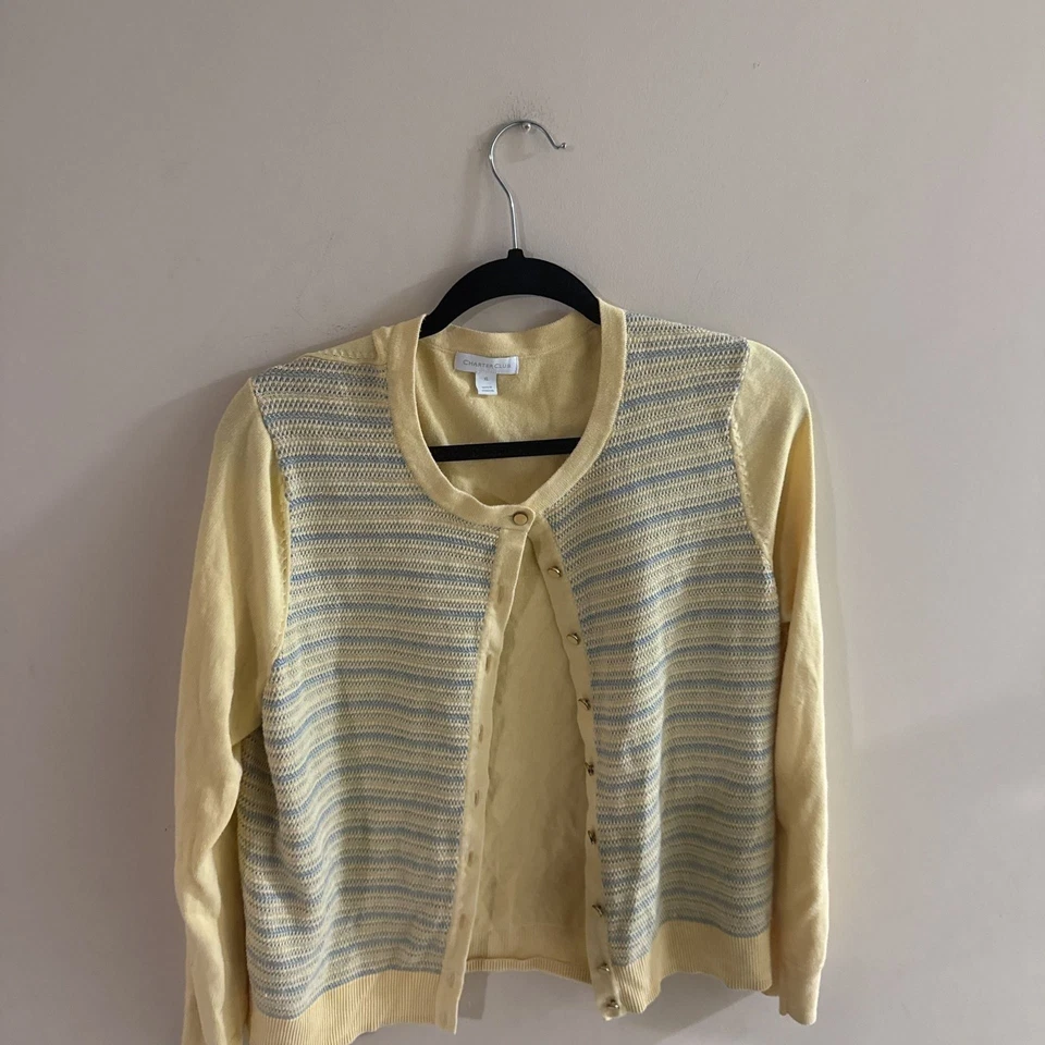 Charter Club Women's Yellow & Blue Striped Cardigan, Long Sleeve, Size XL - Image 2 of 4
