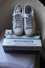 Image of Skechers Womens Bobs Trainers White Vegan Leather Memory Foam Shoes 114456