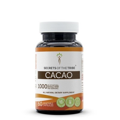 Cacao 60 Capsules, 1000 mg, Cacao Theobroma Cacao Dried Raw Beans 60 Capsules