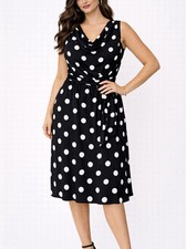 Ralph Lauren Dress 10 Black White Polka Dot Washable Belt Sleeveless Classic