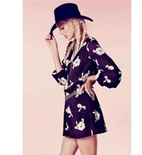 Free People Embroidered Black Cutout Flower Floral Boho Festival Mini Dress XS
