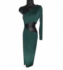PrettyLittleThing Emerald Green One Sleeve Cut Out Maxi Satin Dress Size 8 US