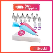 200Pcs Piping Bags and Tips Set, 12 Inch Pastry Bags, Cakes Decorating Kit Suppl