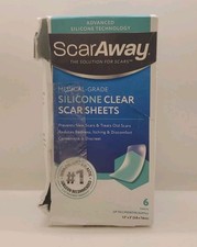 ScarAway Silicone CLEAR Scar Sheets 6 sheet pack Up to 3mo supply Medical Grade