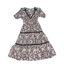 BB Dakota Steve Madden Boho Next Door Tiered Midi Dress Large Smoked Waist Lace