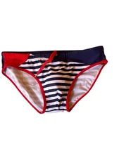 UXH Collection Men's Striped Red/White/Blue Swim Brief Sz XL With Back Pocket