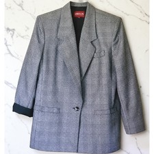 Vintage Sasson Paris New York Woman's Black Grey Plaid Blazer Jacket 80's