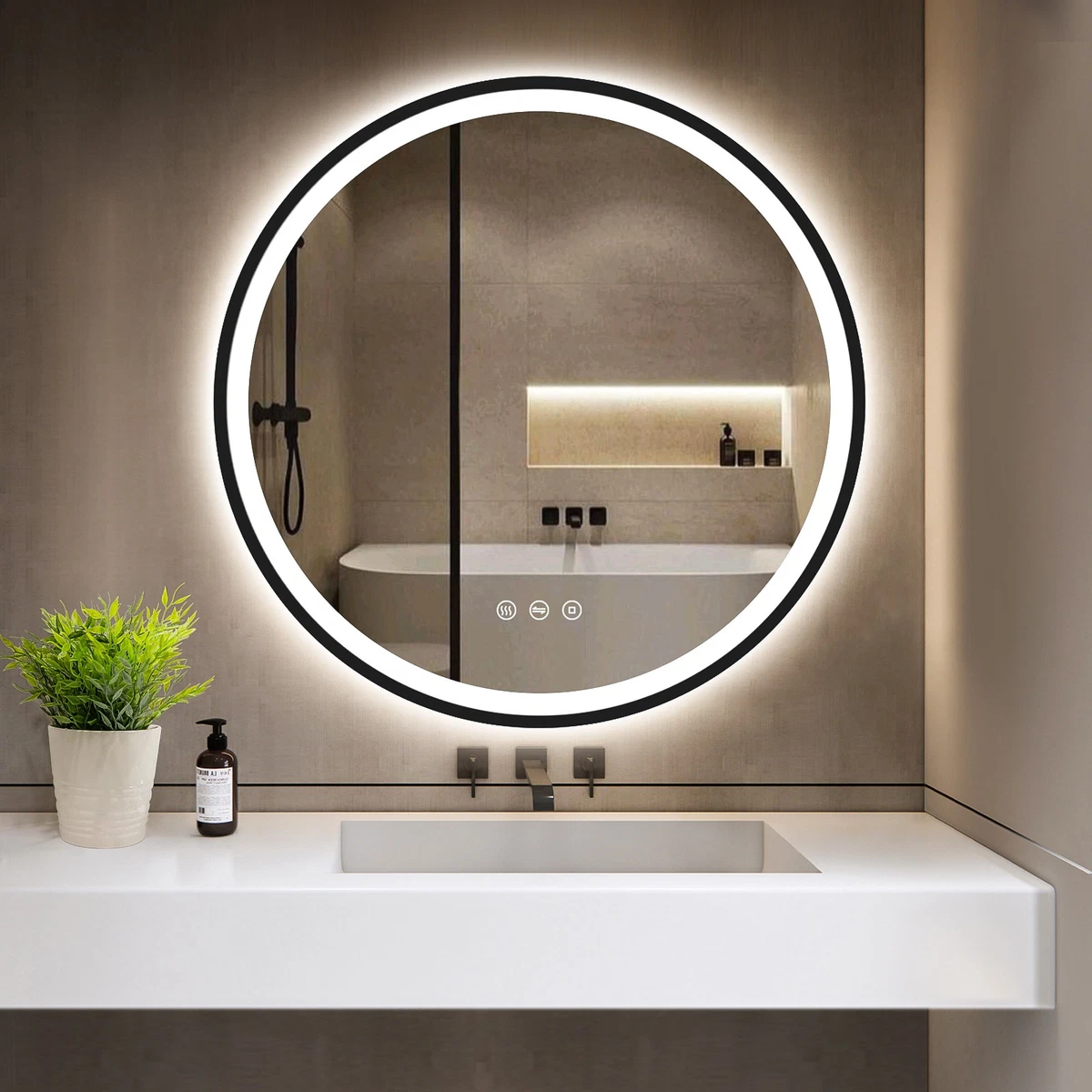 70 cm Runder Badspiegel mit LED-Beleuchtung,3 Lichtfarben,Antibeschlag,Dimmbar