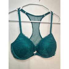 Victorias Secret Emerald Green Lace Push-Up Bra Front Close Racerback 32D