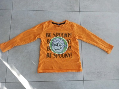 cooles Langarmshirt Shirt Gr. 122 Orange Halloween wendepailletten Dopodopo