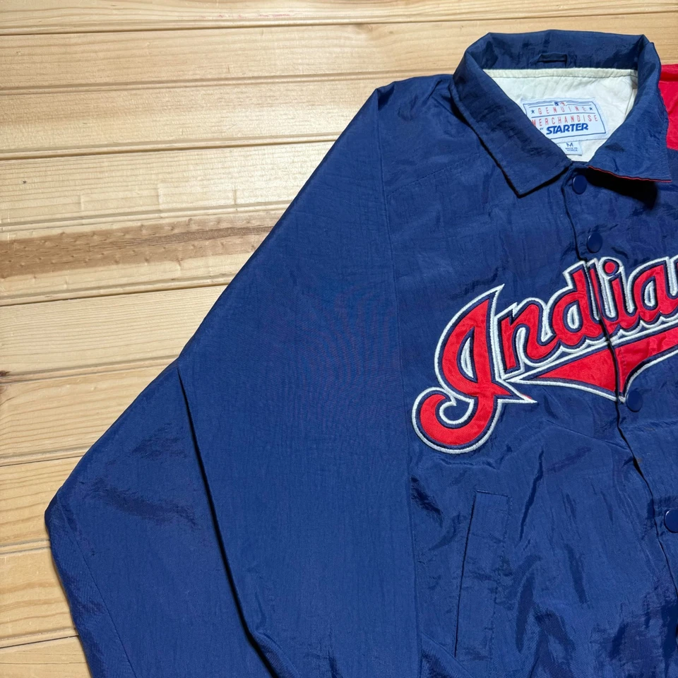 Vintage 90s Cleveland Indians MLB Windbreaker Baseball Jacket Size - Size Medium - Image 3 of 4