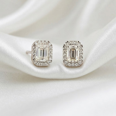 925 Sterling Silver Moissanite Gemstone CZ Halo Handmade Luxury Earrings