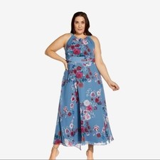 Adrianna Papell Chifon Blue Floral Maxi Dress Size 12