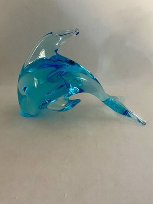 Vintage Art Glass Blue Teal Dolphin Sculpture Murano Style & Quality