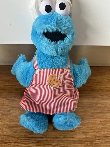 Sesame Street Cookie Monster Blue Plush w/ Chef Hat & Striped Apron 2013 15-35cm